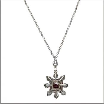 1.55Ct Natural Red Ruby and Diamond 14K Solid White Gold Necklace