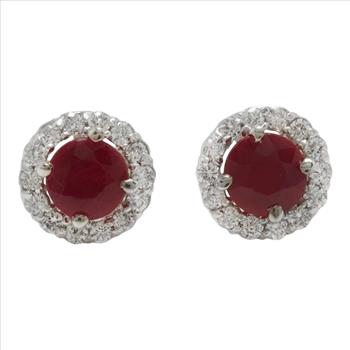 1.10 Carats Ruby and Natural Diamond 14K Solid White Gold  Earrings