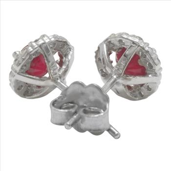 1.10 Carats Ruby and Natural Diamond 14K Solid White Gold  Earrings