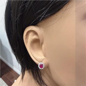 1.10 Carats Ruby and Natural Diamond 14K Solid White Gold  Earrings