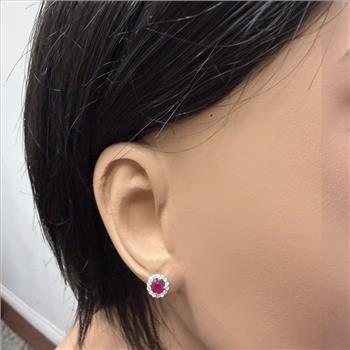 1.10 Carats Ruby and Natural Diamond 14K Solid White Gold  Earrings