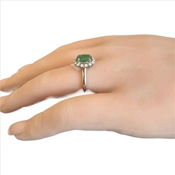 1.70 Carats Exquisite Emerald and Diamond 14K Solid White Gold Ring