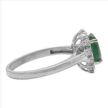 1.70 Carats Exquisite Emerald and Diamond 14K Solid White Gold Ring
