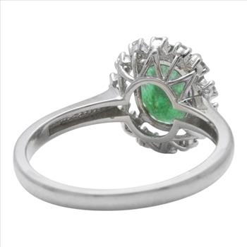 1.70 Carats Exquisite Emerald and Diamond 14K Solid White Gold Ring