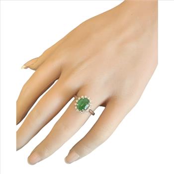 1.70 Carats Exquisite Emerald and Diamond 14K Solid White Gold Ring