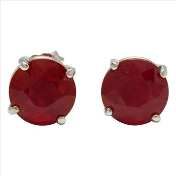 6.00 Carats Natural Ruby 14K Solid White Gold Stud Earrings