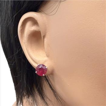 6.00 Carats Natural Ruby 14K Solid White Gold Stud Earrings