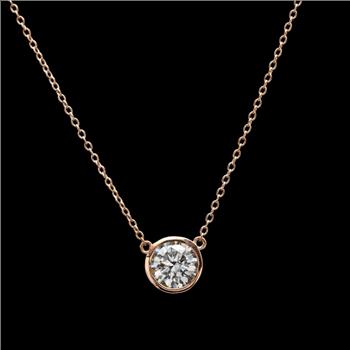 Certified 1.00Ct Natural Moissanite 14K Solid Rose Gold Necklace Pendant