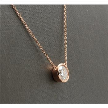 Certified 1.00Ct Natural Moissanite 14K Solid Rose Gold Necklace Pendant