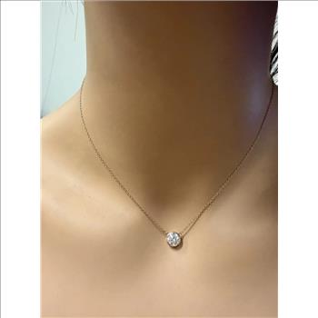 Certified 1.00Ct Natural Moissanite 14K Solid Rose Gold Necklace Pendant