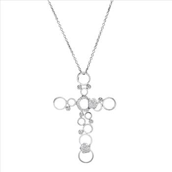 Natural Diamond Cross Necklace in 14K Solid White Gold