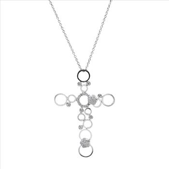 Natural Diamond Cross Necklace in 14K Solid White Gold