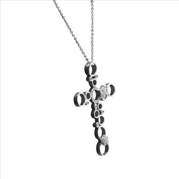 Natural Diamond Cross Necklace in 14K Solid White Gold