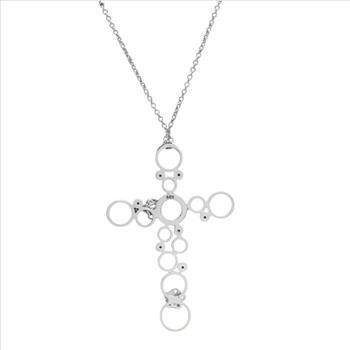Natural Diamond Cross Necklace in 14K Solid White Gold