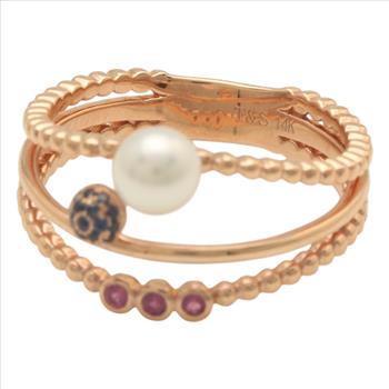 14K Solid Rose Gold Cultured Pearl Sapphire and Ruby Ring 