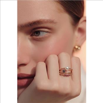 14K Solid Rose Gold Cultured Pearl Sapphire and Ruby Ring 