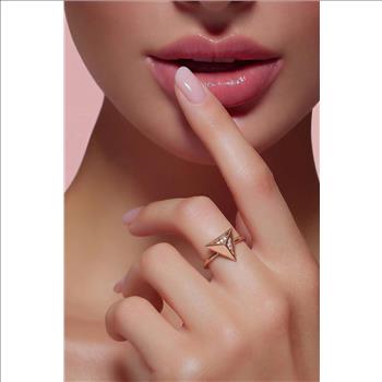 Cute Natural Diamond 14K Solid Rose Gold Triangle Ring