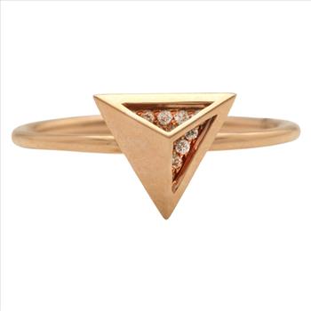 Cute Natural Diamond 14K Solid Rose Gold Triangle Ring