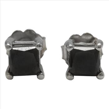 Exquisite 1.20 Carats Natural Black Diamond 14K Solid White Gold Stud Earrings