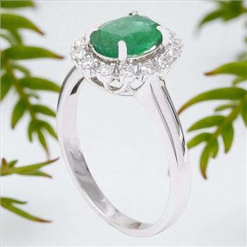 1.60Ct Natural Emerald and Diamond 14K Solid White Gold Ring