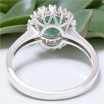 1.60Ct Natural Emerald and Diamond 14K Solid White Gold Ring