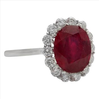 3.60 Carats Impressive Red Ruby and Natural Diamond 14K White Gold Ring