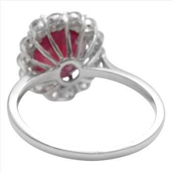 3.60 Carats Impressive Red Ruby and Natural Diamond 14K White Gold Ring