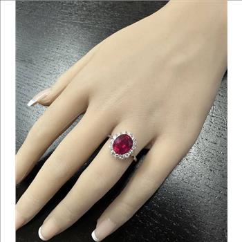 3.60 Carats Impressive Red Ruby and Natural Diamond 14K White Gold Ring