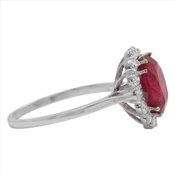 3.60 Carats Impressive Red Ruby and Natural Diamond 14K White Gold Ring