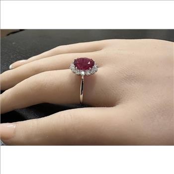 3.60 Carats Impressive Red Ruby and Natural Diamond 14K White Gold Ring