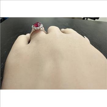 3.60 Carats Impressive Red Ruby and Natural Diamond 14K White Gold Ring
