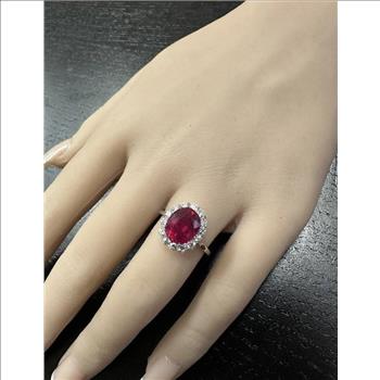 3.60 Carats Impressive Red Ruby and Natural Diamond 14K White Gold Ring