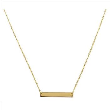 14k Solid Yellow Gold Bar Necklace with Diamond Accent