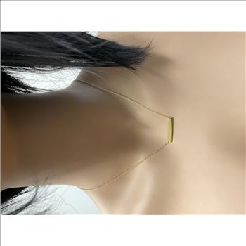 14k Solid Yellow Gold Bar Necklace with Diamond Accent