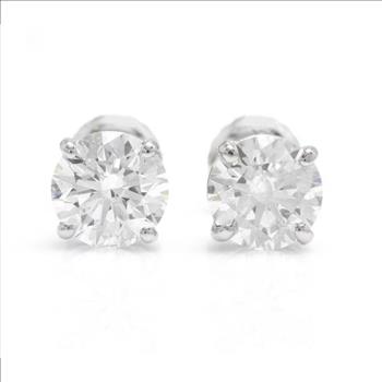 CERTIFIED!!! 2.02 Carats Natural Diamond 14K Solid White Gold Stud Earrings