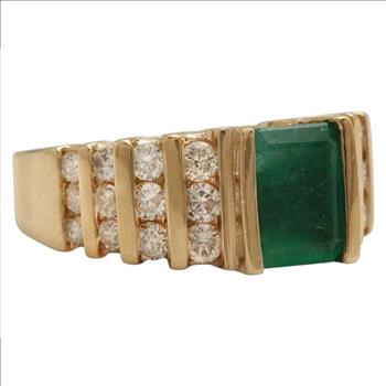  Natural Emerald and Diamond 18K Solid Yellow Gold Ring