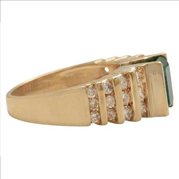  Natural Emerald and Diamond 18K Solid Yellow Gold Ring