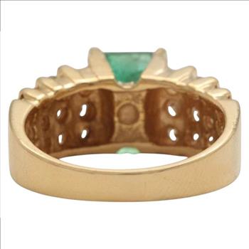  Natural Emerald and Diamond 18K Solid Yellow Gold Ring