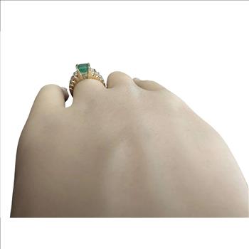  Natural Emerald and Diamond 18K Solid Yellow Gold Ring