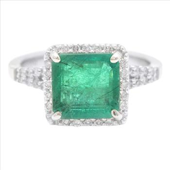 4.00 Carats Natural Emerald and Diamond 14K Solid White Gold Ring