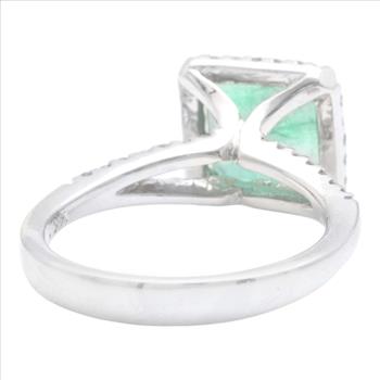 4.00 Carats Natural Emerald and Diamond 14K Solid White Gold Ring