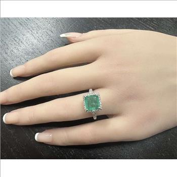 4.00 Carats Natural Emerald and Diamond 14K Solid White Gold Ring