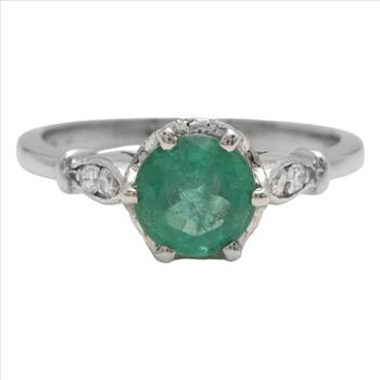  1.18 Carats Natural Emerald and Diamond 14K Solid White Gold Ring