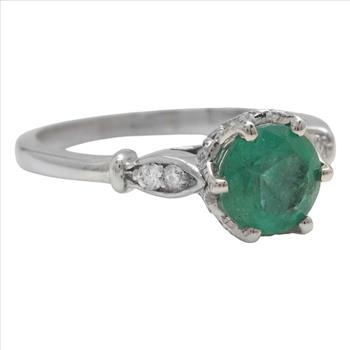  1.18 Carats Natural Emerald and Diamond 14K Solid White Gold Ring