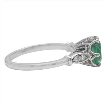  1.18 Carats Natural Emerald and Diamond 14K Solid White Gold Ring