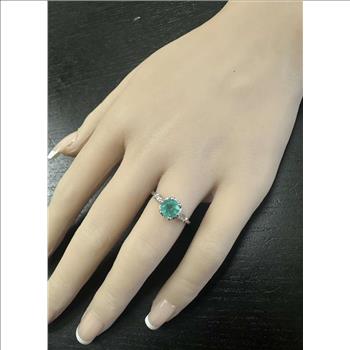  1.18 Carats Natural Emerald and Diamond 14K Solid White Gold Ring