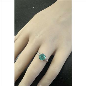  1.18 Carats Natural Emerald and Diamond 14K Solid White Gold Ring