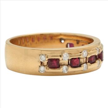 Natural Ruby and Diamond 14K Solid Yellow Gold Men's Ring