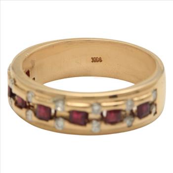 Natural Ruby and Diamond 14K Solid Yellow Gold Men's Ring