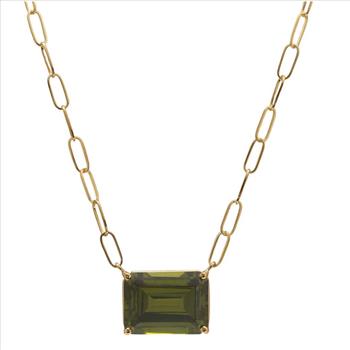 12Ct Natural Peridot 14K Solid Yellow Gold Necklace